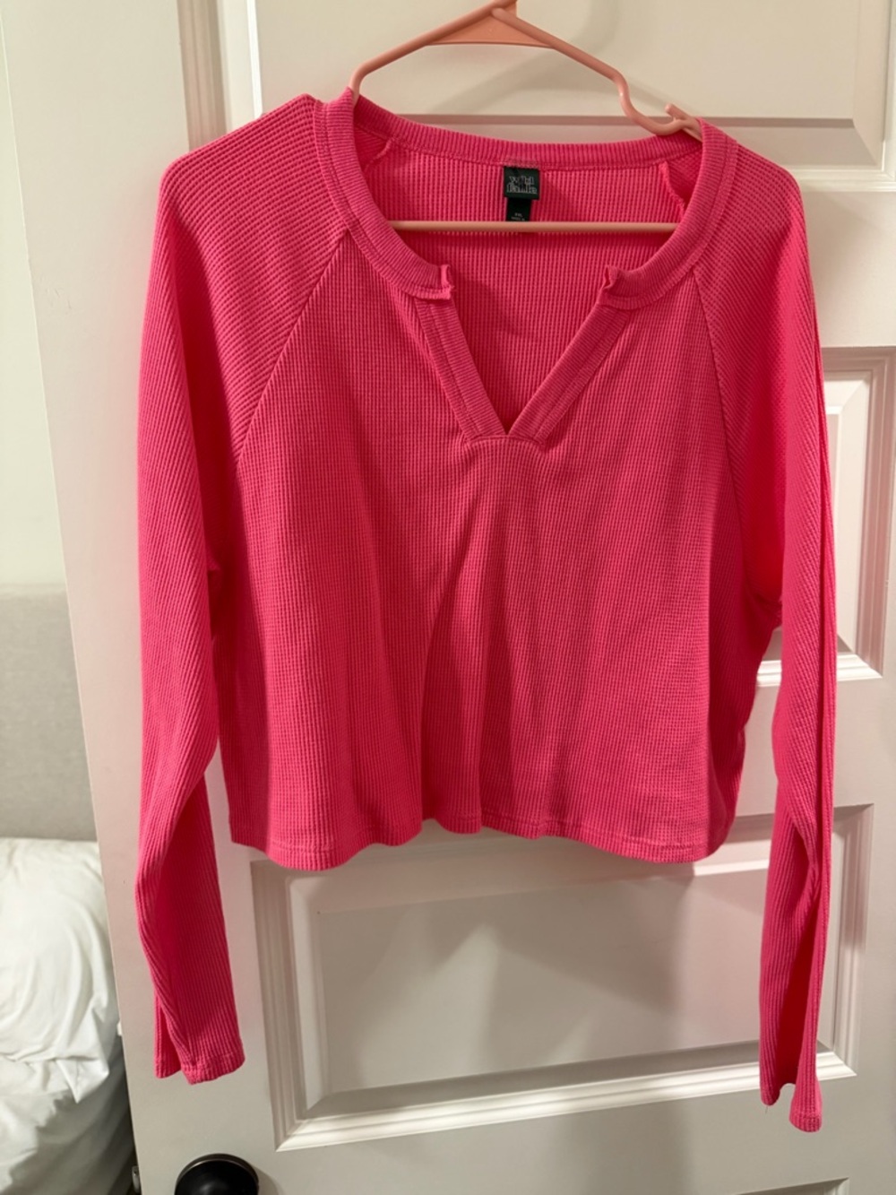 wild fable Hot Pink Waffle V-Notch Crop Top